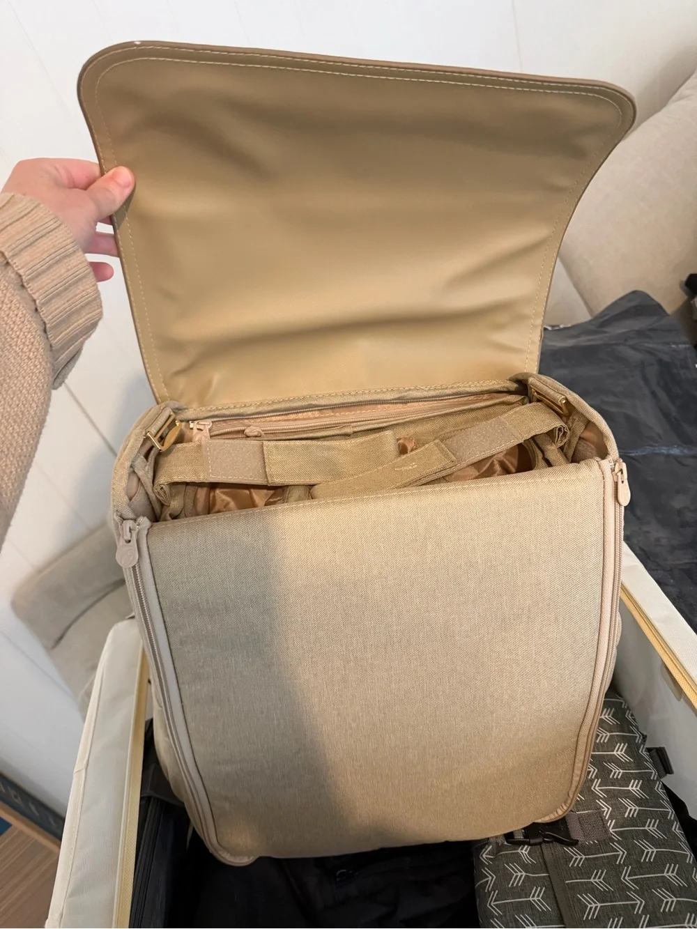 Neutral Beige Baby Backpack Bag with Logo